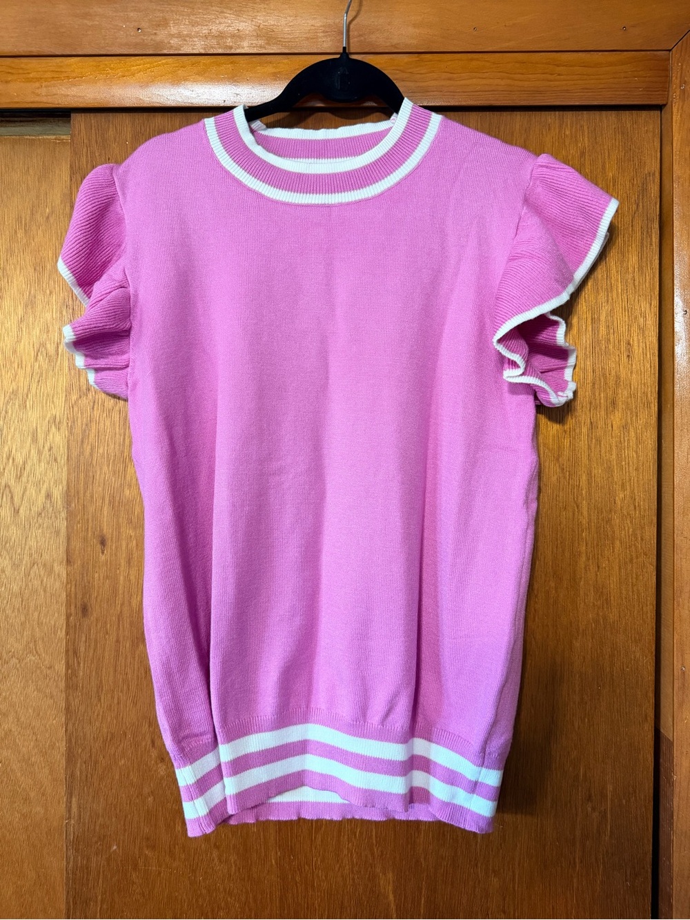 Girls Pink Ruffle Sleeve Knit Top